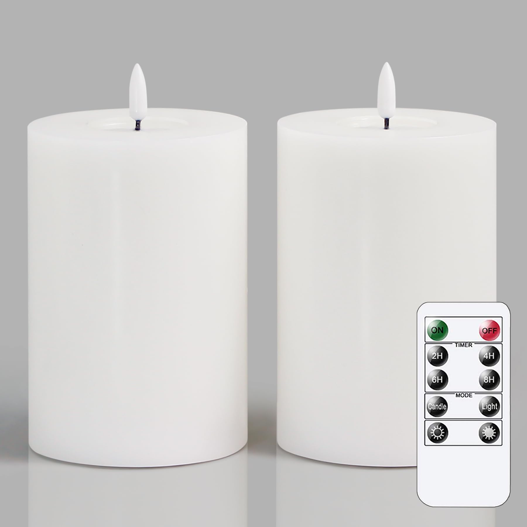 Photo 1 of Zevanor Flameless Flickering 4" x6" Real Wax White Remote Candles with Candle Grease, Pack of 2 Timer LED Battery Operated Fake Warm Light Pillar Candles for Home, Banquet, Ceremony Decoration