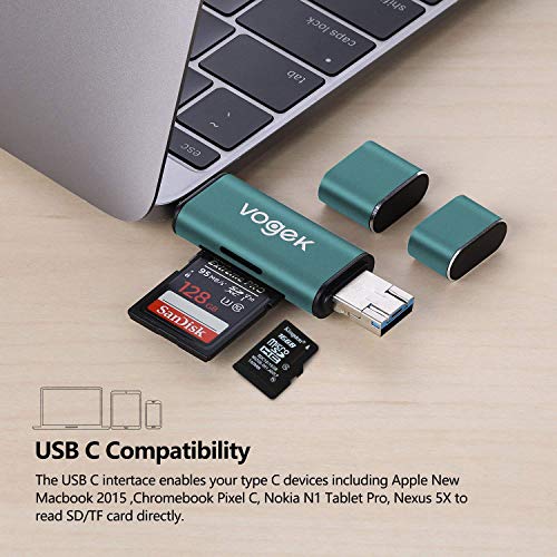VOGEK SD Card Reader, 3-in-1 USB 3.0 / USB C/Micro USB Card Reader - SD, Micro SD, SDXC, SDHC, Micro SDHC, Micro SDXC Memory Card Reader for MacBook PC Tablets Smartphones (Green) - Thumbnail 5