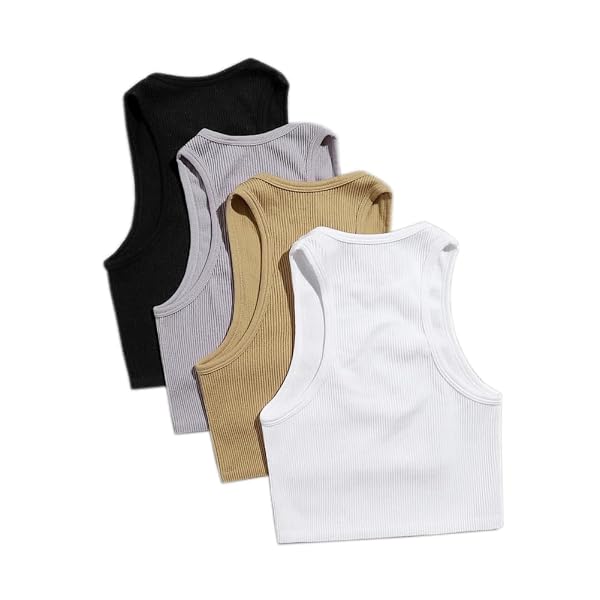 MISDENK WOMENS RIBBED CROP TOP SLEEVELESS BASIC WORKOUT TANK TOPS FITNESS SPORT RUNNING YOGA SHIRTS TOPS NO PADDING(WHITE,M)