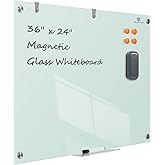 TSJ OFFICE Glass Dry-Erase Board - 36 x 24 Inches Wall Mounted Glass Magnetic Whiteboard, Large Frameless Glass White Board f