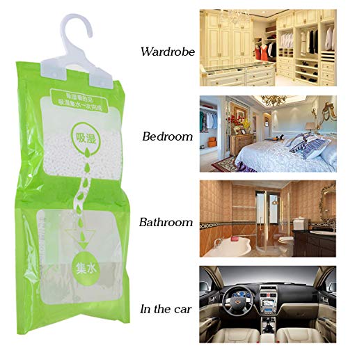 Hapy Shop 8 Pack Wardrobe Hanging Hygroscopic Anti-Mold Deodorizing Moistureproof Desiccant Hanging Bag for Kitchen Bathroom,Dehumidification Process Could be Witness