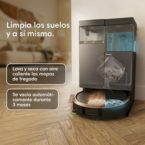 Roomba Plus 415 Combo e Base Multifunção AutoWash, Robô Aspirador e Esfregão, 20.000Pa, Esfregão Extensível, Esfregonas DualClean Liftables, Secagem a Quente, LiDAR Clearview, 90 Days Autonomy, Preto
