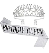 Birthday Crowns for Women, Didder Birthday Sash & Queen Rhinestone Tiara Kit, Silver Birthday Tia...
