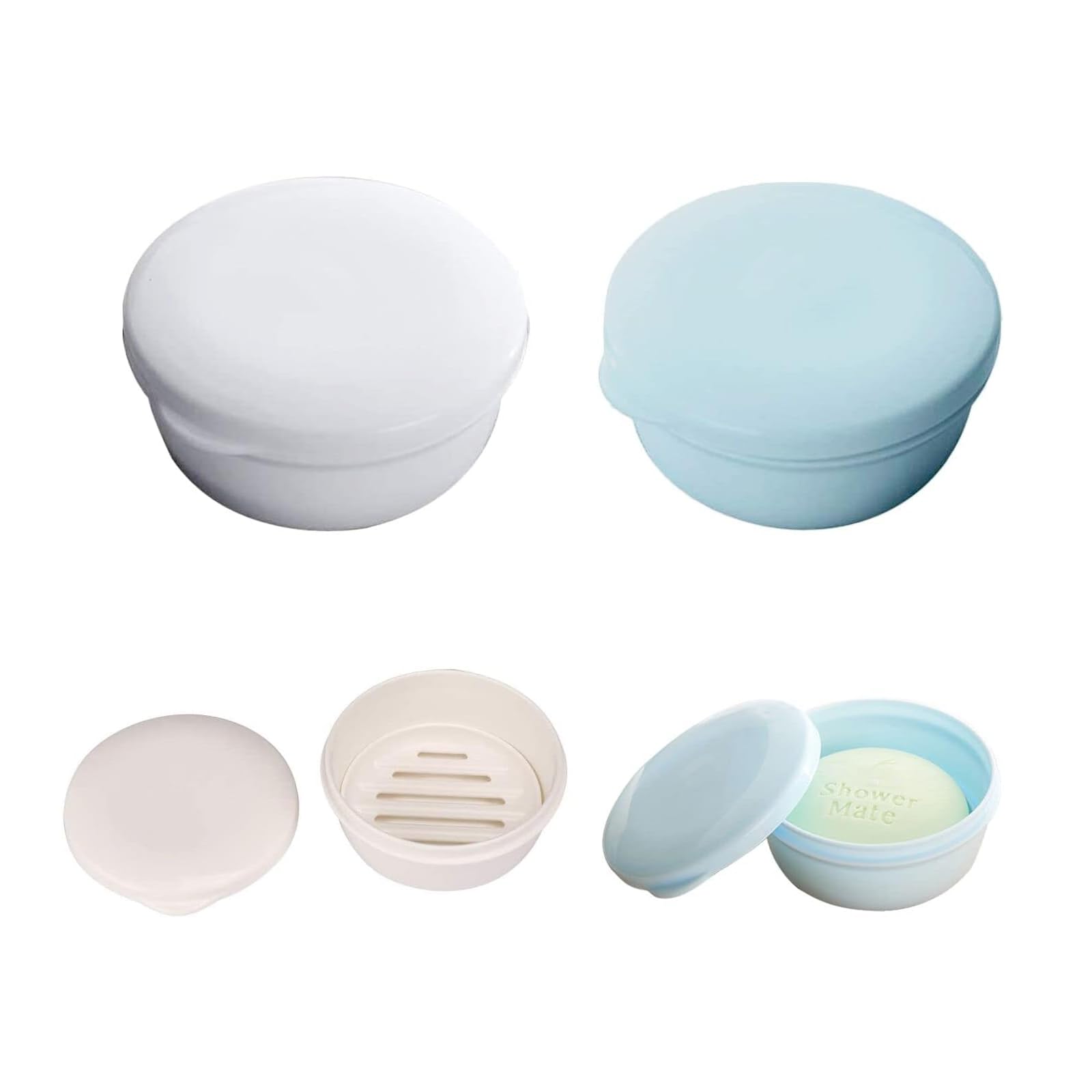 EQLEF Travel Soap Box, Portable Circular Seal Handmade Soap Box with Lid Watertight Plastic Soap Holder 2Pcs