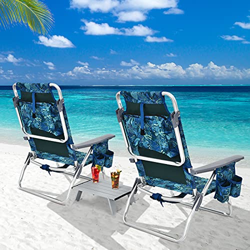 Goplus Backpack Beach Chairs, 3 Pcs Portable Camping Chairs with Cool Bag and Cup Holder, 5