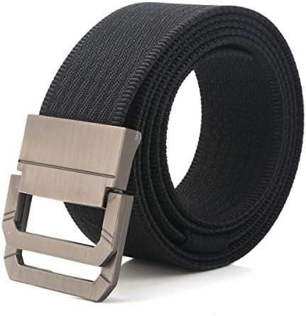 RUPUMPACK Tactical Belt, Nylon Military Style Casual Outdoor Webbing D-Ring Buckle Belt, Adjustable Waistband, Black, Fit Waist 28"-45"
