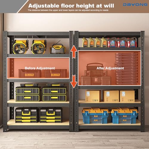 DAYONG 5 Tier Metal Storage Rack, Shelving Units, Storage Shelves, Shelf Storage Organizer for Kitchen, Living room, Bedroom, Office, Balcony (Black)