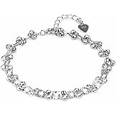 NUVANCIA Silver Chain Bracelet for Women, Real 925 Sterling Silver Bracelet, Small Bead Pair Link, Simple Jewelry Gift