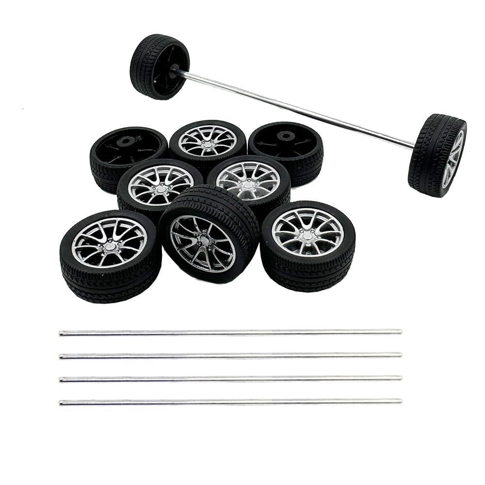 Photo 1 of 10PCS Toy Car Wheels 25mm Rubber Tire Wheels with Metal Shaft for RC Car Truck DIY Model Toy Wheel Replacement Accessories (2.5x25mm)