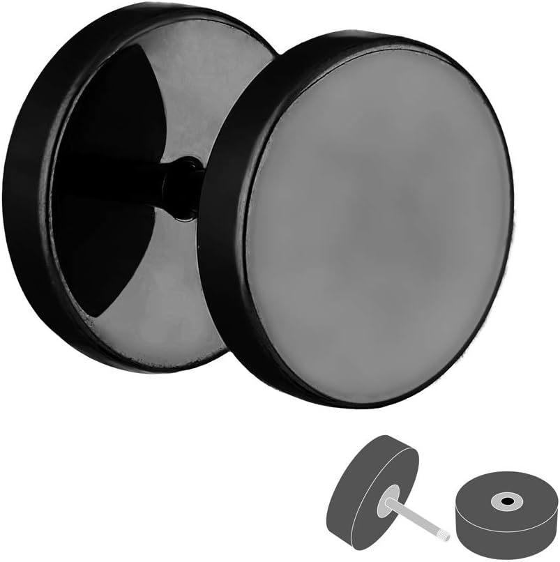 Treuheld® black fake plug stud earrings screw-on | 6 sizes: 4, 6, 8, 10, 12, 14 mm | surgical steel 316l (nickel free) - steel earrings fake tunnel piercing black | men and women unisex