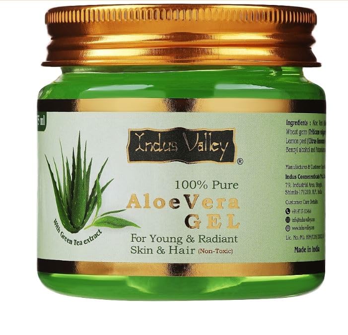 Indus Valley 100% Pure Aloe Vera Gel with Vitamin C & E for Skin & Hair | Non-Sticky Natural Aloe vera Gel - Soothes & Face Moisturizes, Irritated Skin Caused by Sunburn, Rashes(175Ml)
