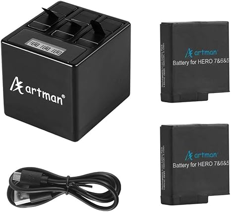Baterías de Repuesto Artman GoPro Hero 5/6/7 1500mah (Paquete de 2) y Cargador USB
