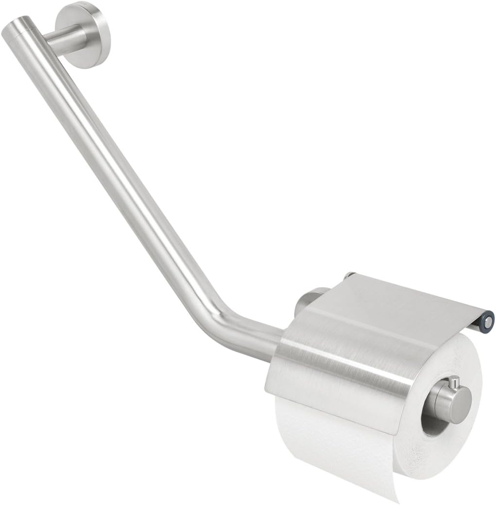 Tiger Boston Comfort & Safety Grab Rail with Toilet Roll Holder, Left, Stainless Steel Brushed, 40.4 x 24.1 x 8 cm