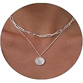 VIROMY Diamond Necklaces for Women 14k Gold Plated Dainty Gold Necklace Silver Necklace for Women Simple Gold Paperclip Choker Necklaces for Women Trendy Women CZ Chain Necklace Layered Necklaces