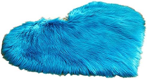 Fabric Home Soft Shaggy Faux Fur Love Heart Carpet Fluffy Non Slip Mats Cover for Bed Chair Sofa Living Room Bedroom Area Rug, Blue 40cm x 50cm