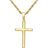 SWEETV 18K Gold Over 925 Sterling Silver Cross Necklace for Men/Women, Stainless Steel Cuban/Rope Chain Cross Pendant 18-24 inch, Religious Jewelry Gifts for Men