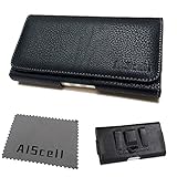 Sideways Black Leather Case Carrying Pouch Belt Clip Holster For NOKIA LUMIA 1520 (FOR BARE PHONE ONLY) + AIS cell phone Microfiber Cleaning Cloth (By All_Instore)