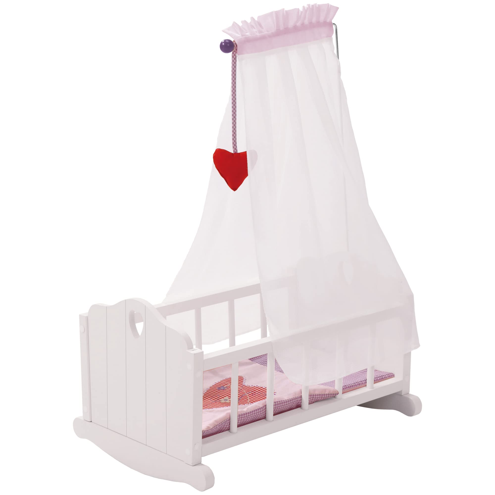 roba Doll's Cradle from Doll Furniture Series Fienchen, Doll's Bed for Weighing Including Textile Equipment, Bedding and Canopy, Doll Accessories, White Painted