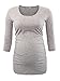 BBHoping Women's Side Ruched 3/4 Sleeve Maternity Scoopneck T Shirt Top Pregnancy Clothes,Black Grey,Medium