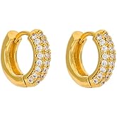 14K Gold Round Hoop Earrings for Women,Dainty Moissanite Huggie Earrings,Fashion Jewelry Gift for Her