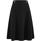 Hobemty Women's Flare A-Line Skirt High Waist Casual Work Office Solid Midi Skirts