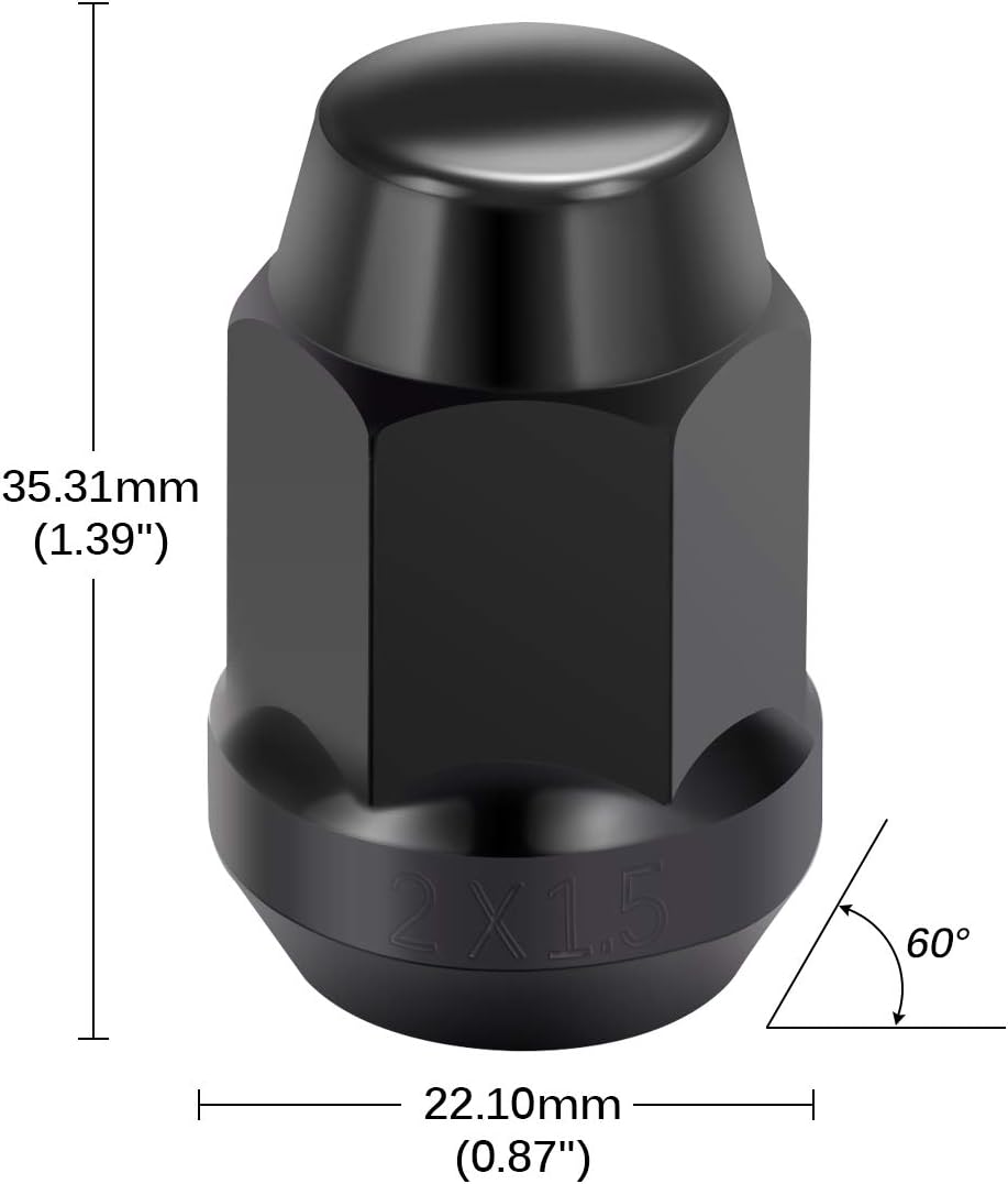 PUENGSI Lug Nut 12x1.5 - Black Closed End Bulge Acorn Lug Nuts - Cone Seat - LCB3B6HE-BK04020 19mm Hex Wheel Lug Nut Compatible for Honda Acura Toyota Lexus Scion Accord Camry Focus, Pack of 20 Pcs: Automotive