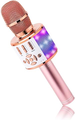 BONAOK Kabelloses Bluetooth-Mikrofon, Kindermikrofon mit LED-Lichtern, Mini-Karaoke-Maschine für Party/Zuhause/Geburtstag, kompatibel mit Bluetooth iOS Android (Rosa)
