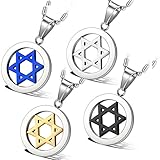 Flongo Men's Womens Biker Stainless Steel Hollowed Hexagram Six-Pointed Jewish Star of David Pendant Necklace, 21 inch Chain