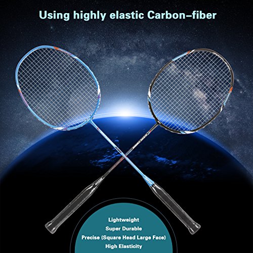 OPPUM 100% Full-Carbon Fiber Professional 2 Player Badminton Racquets Set Super Lightweight Badminton Rackets Including 2 Rackets/1 Carrying Bag/2 Overgrips