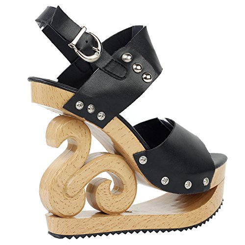 SHOW-STORY-Sexy-Slingback-Stud-Wooden-Look-Wedges-Platform-Clogs-SandalsLF30831