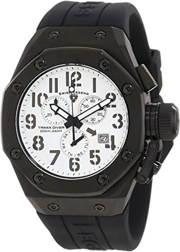10542-BB-02 Men's Trimix Diver Chronograph Watch White w/Black Case & Black Silicone Strap