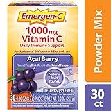 Emergen-C (30 Count, Acai-Berry Flavor, 1 Month Supply) Dietary Supplement Fizzy Drink Mix with 1000mg Vitamin C, 0.30 Ounce Powder Packets, Caffeine Free
