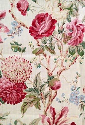 "Sussex Roses" on Cream 100% Linen Fabric - by Lee Jofa (Great for Quilting, Sewing, Craft Projects, Throw Pillows &amp; More) Sales Sample Square 24" x 30"