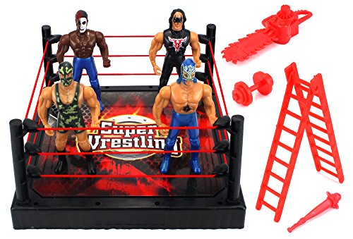 VT Super Rumble Wrestling Toy Figure Play Set w/ Ring, 4 Toy Figures, Accessories