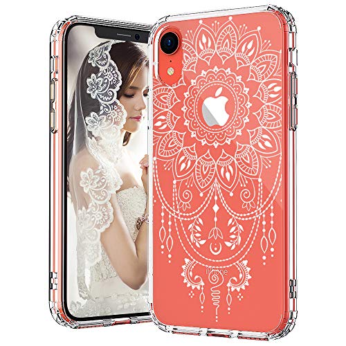 MOSNOVO iPhone XR Case, Clear iPhone XR Case, White Mandala Henna Tattoo Lace Pattern Clear Design Transparent Plastic Hard Case with TPU Bumper Protective Case Cover for iPhone XR