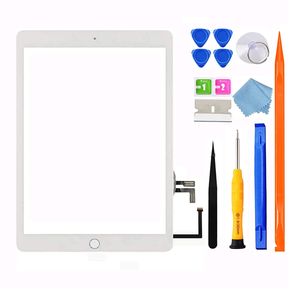for iPad 5 (5th Gen) Model A1822 A1823 Screen Replacement Digitizer Glass Touchscreen 9.7", Only for 5th Generation (2017 Released), with Home Button, Full Repair Kit[NO LCD]
