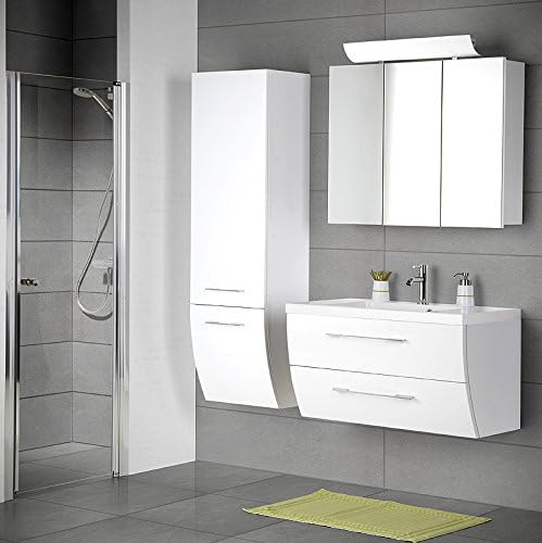 Komplett Badezimmer Set Hochglanz Weiss Badezimmermobel Waschplatz Spiegelschrank Amazon De Kuche Haushalt