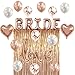 Bridal Shower Bachelorette Party Decorations Kit Rose Gold - Set Includes 1 Fringe Curtain, 1 Set of Bride Balloons, 1 Love Balloon, 2 Heart Balloons, Latex 4 White, 4 Rose Gold, 4 Confetti Balloons