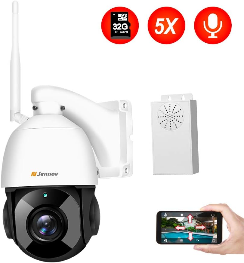 PTZ Camera Outdoor, Jennov HD 1080P Wifi Wireless Security IP Camera Pan Tilt 5X Optical Zoom Home Surveillance CCTV Two Way Audio IP66Waterproof Motion Detection Alarm Support Max 64GB SD