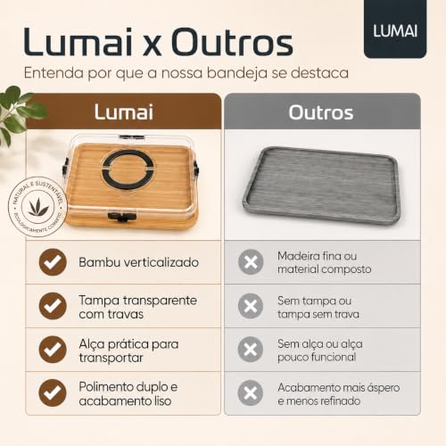 LUMAI Bandeja de Frios Paris com Tampa Acrílica, 4 Travas e Alça | Dupla Face Polida Impermeabilizada, Charcutaria, Queijos, Frios, Frutas, Servir, Carregar, Piquenique