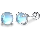 Moonstone Stud Earrings 925 Sterling Silver Cute Rainbow Moonstone Earrings Mouse/Sun/Round Moonstone Stud Earrings Jewelry Gift for Women Girls