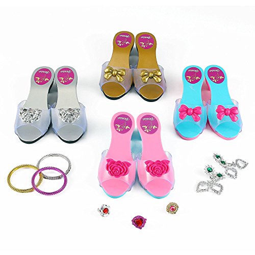 Princess Dress Up & Play Shoe and Jewelry Boutique (Includes 4 Pairs of Shoes + Multiple Fashion Accessories) - This dressup princess jewelry set is the best gift for girls age 2 - 10