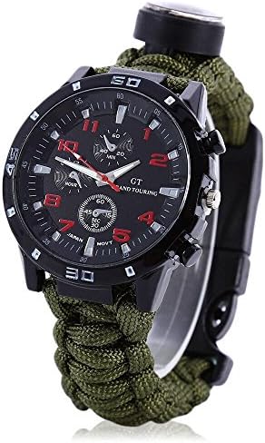 ARMY GREEN-Upgraded Survival Watch - Deluxe Survival Gear - Paracord Watch with Thermometer, fire Starter, Whistle, Compass and more - Premier Tactical Gear