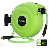 PowRyte Elite Retractable Air Hose Reel with 3/8-Inch by 50-Feet Hybrid Hose, 300psi, Lightweight
