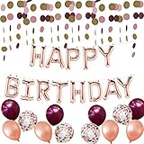 16 Inch Rose Gold Happy Birthday Letter Mylar Banners,5 Pcs Confetti Balloons,5 Pcs Rose Gold Latex Balloons