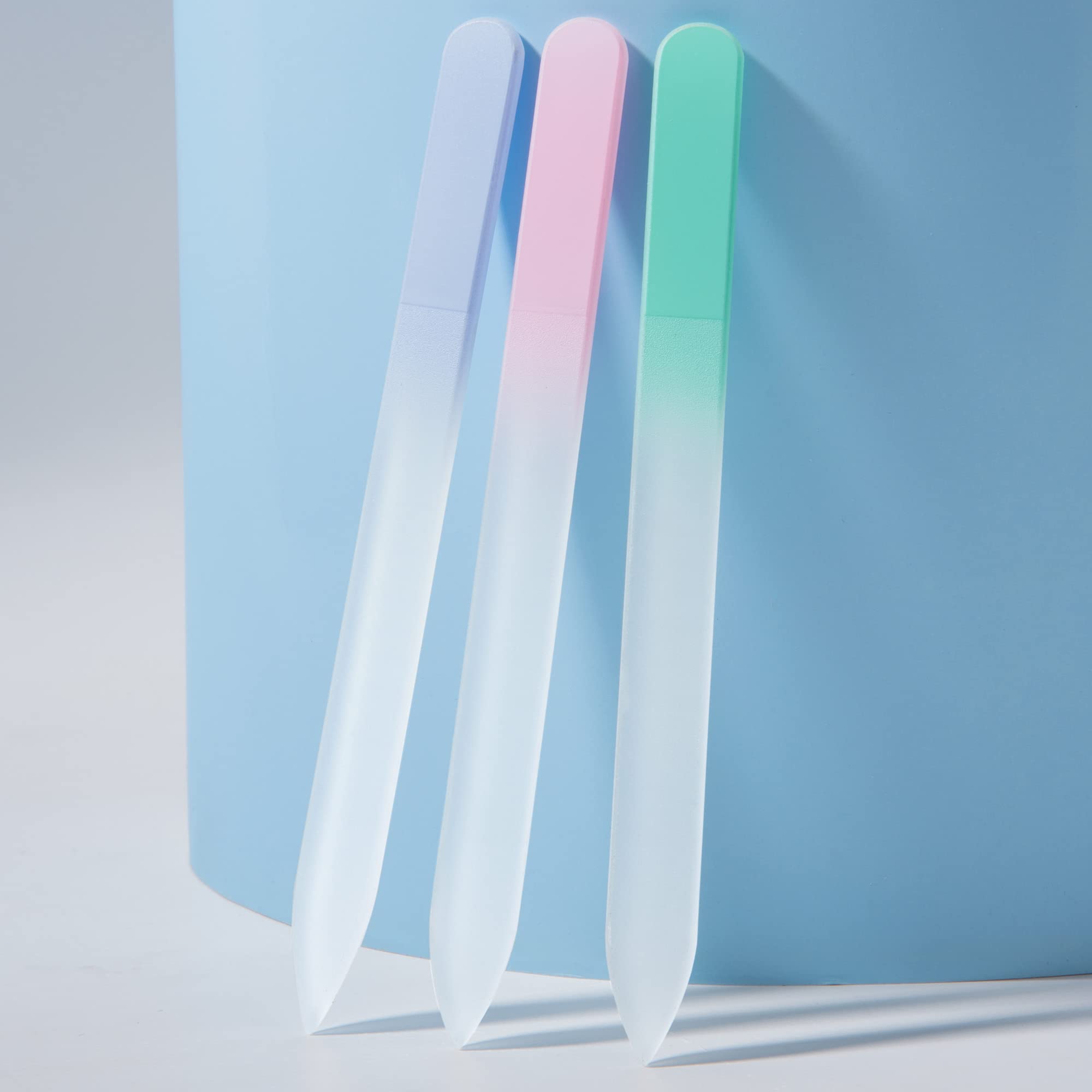 Diodiva Glass Nail File 3 Pack for Natural Nails, Crystal Fingernail Files with Case Etched Nail Filer Professional Nail File Glass Lima de uñas, Unique Christmas Gifts Stocking Stuffers for Women Adults