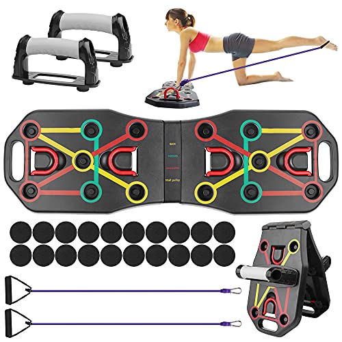 Push up Board, Liegestütze Brett faltbar mit Handgriff und Kordelzug, Multitrainer Liegestütz, tragbarer Multifunktionales Fitnessgeräte Zuhause für Männer Frauen Muskeltraining Fettabbau Training