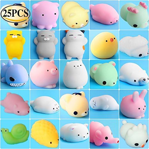 ToopAir 25 PCS Prime Animals Squishies, Kawaii Mochi Squishy Set, Stress Reliever Squeeze Toys, Cute Cat, Seal, Pig, Rabbit, Sheep, Bear, Octopus, Chicken, Shark, Perfect Gift for Kids and Adults