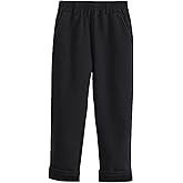 School Uniform Pants for Boy Fleece Lined Winter Warm Dress Pants High Rise Elastic Waisted Trousers with Pockets