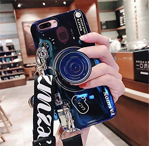 iPhone XR (6.1 inch) with Fashion Lanyard, Blue Ray Camera Style Phone Cover, Bling Lightweight Soft TPU Case Cover for iPhone XR (Blue, iPhone XR)